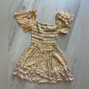Yellow Floral Smocked Short Dress